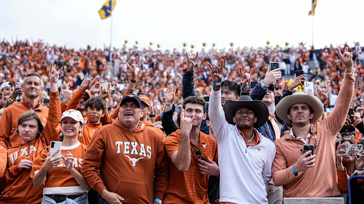 Texas fans celebrate 31-12 win over Michigan at Michigan Stadium in Ann Arbor on Saturday, September 7, 2024.