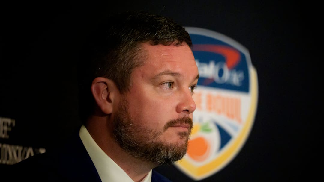 Oregon head coach Dan Lanning during the head coaches press conference ahead of Orange Bowl on Dec. 31, 2025, in Dania Beach, Florida.