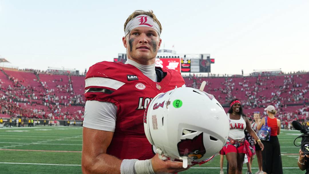 Sep 19, 2026; Louisville, Kentucky, USA;  Louisville Cardinals quarterback Lincoln Kienholz (3) looks on after the win against the Southern Methodist Mustangs at L&N Federal Credit Union Stadium.  Mandatory Credit: Chris Carter-Imagn Images