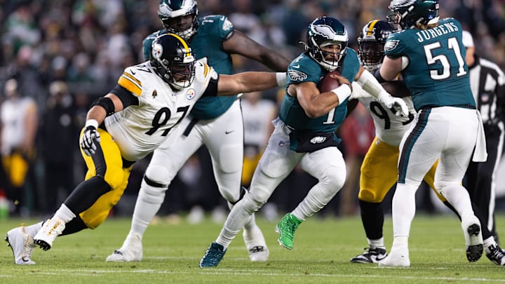 Hurts was fined for wearing two different cleats last Sunday.