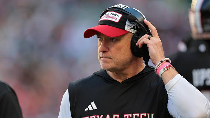 Jan 1, 2026; Miami Gardens, FL, USA; Texas Tech Red Raiders head coach Joey McGuire on the sidelines against the Oregon Ducks during the first half of the 2025 Orange Bowl and quarterfinal game of the College Football Playoff at Hard Rock Stadium. Mandatory Credit: Sam Navarro-Imagn Images