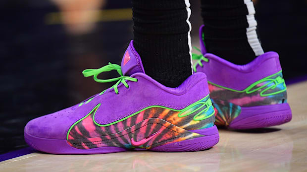Anthony Davis's purple Nike sneakers.