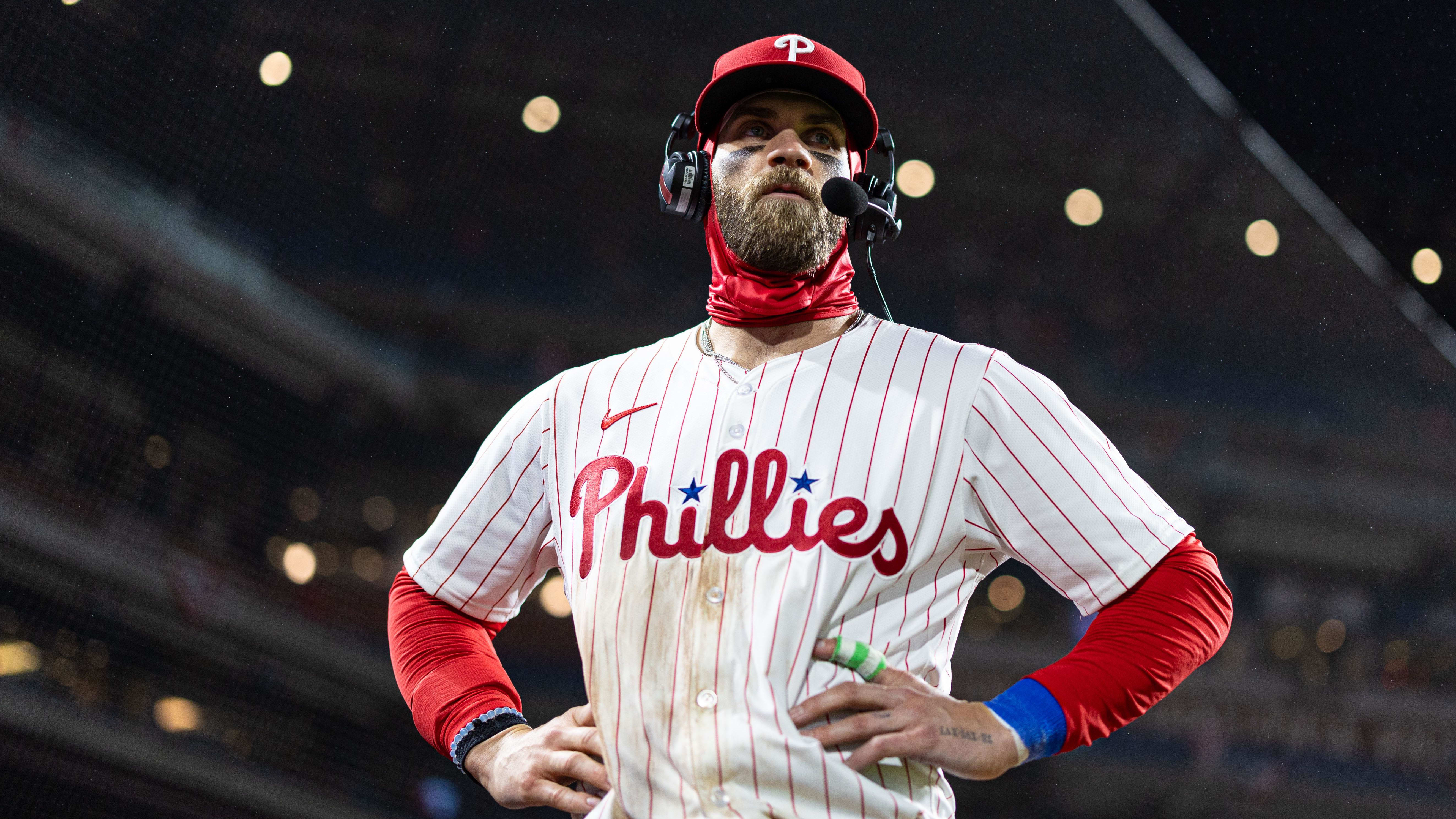 Bryce Harper is interviewed on the NBC Sports Philadelphia broadcast.