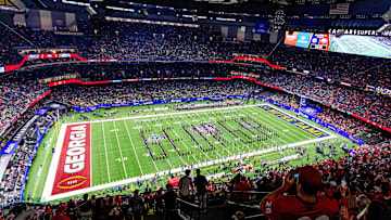 Jan 2, 2025; New Orleans, LA, USA;  A general view of the field before the game between Notre Dame Fighting Irish and Georgia Bulldogs at Caesars Superdome. Mandatory Credit: Stephen Lew-Imagn Images