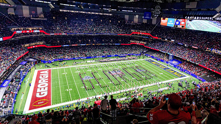 Jan 2, 2025; New Orleans, LA, USA;  A general view of the field before the game between Notre Dame Fighting Irish and Georgia Bulldogs at Caesars Superdome. Mandatory Credit: Stephen Lew-Imagn Images