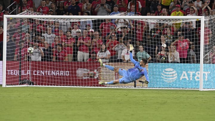 Aug 4, 2024; St. Louis, Missouri, USA; St. Louis City goalkeeper Ben Lundt (39) is unable to stop a penalty kick by FC Juarez at CITYPARK. Mandatory Credit: Joe Puetz-USA TODAY Sports