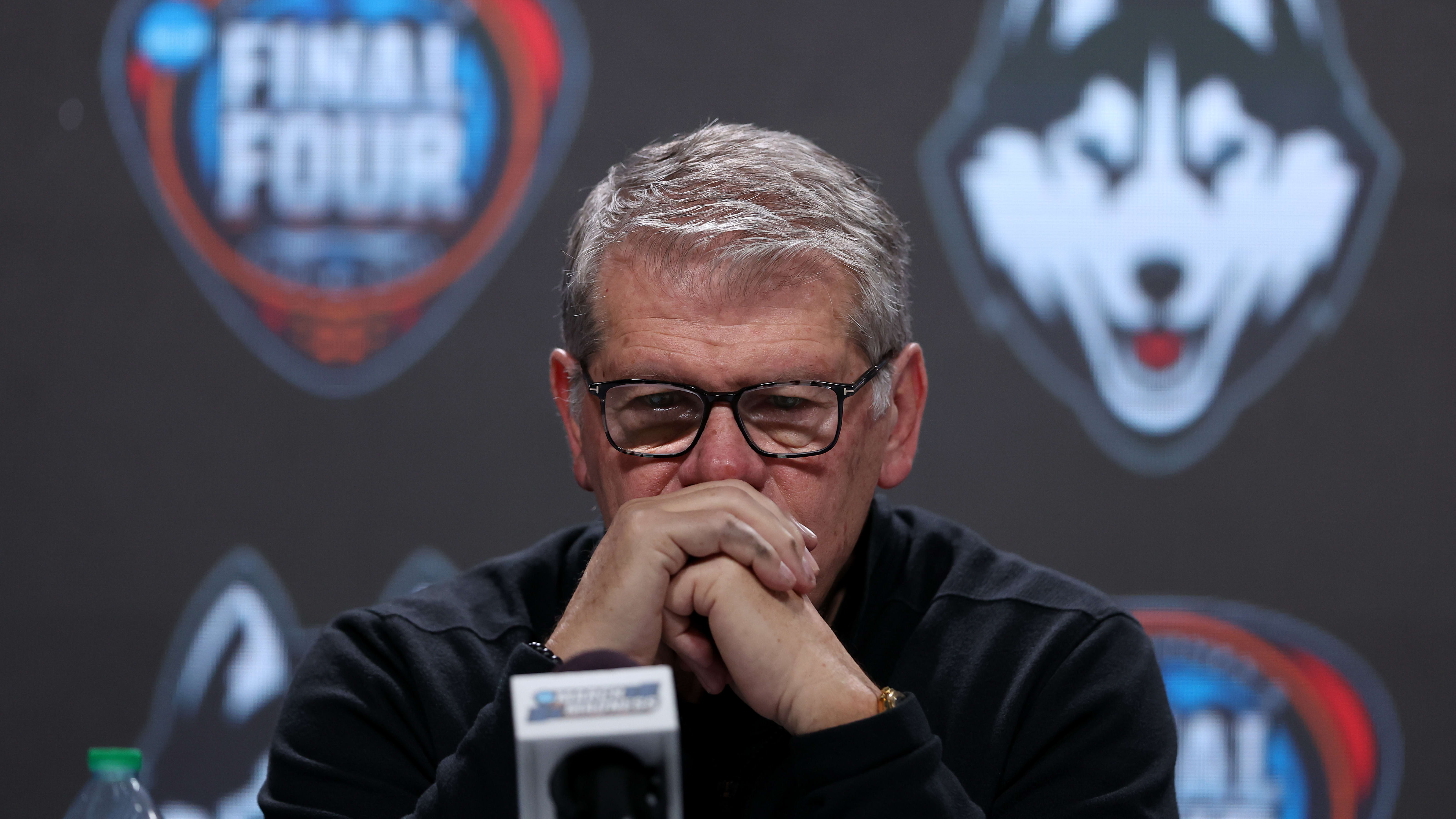 UConn Huskies head coach Geno Auriemma speaks at a press conference.