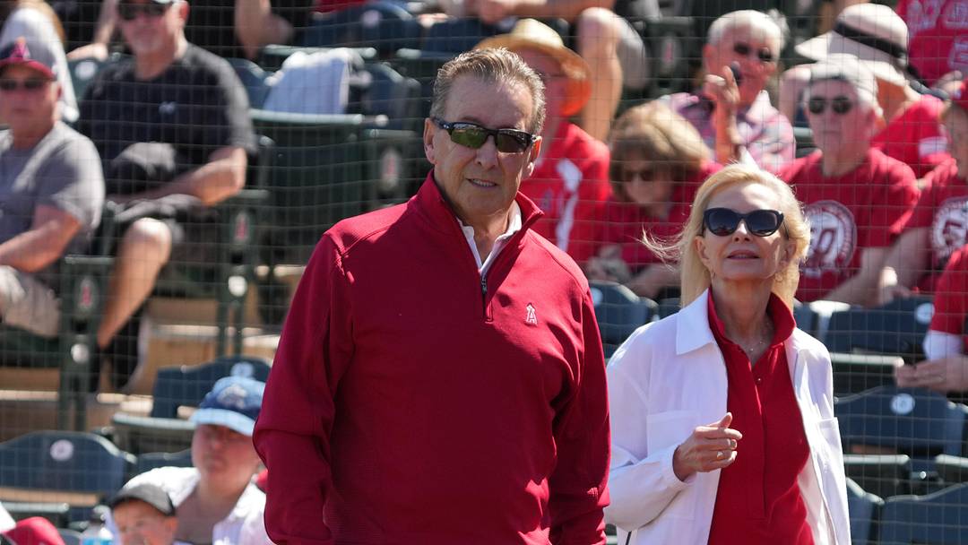 March 9, 2025; Tempe, Arizona, USA; Los Angeles Angels owner Arte Moreno arrives  for a game against the Cincinnati Reds at Tempe Diablo Stadium. Mandatory Credit: Rick Scuteri-Imagn Images
