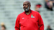 Sep 21, 2024; College Park, Maryland, USA; Maryland Terrapins head coach Mike Locksley pictured before a game against the Villanova Wildcats at SECU Stadium. Mandatory Credit: Daniel Kucin Jr.-Imagn Images
