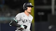 Aug 19, 2025; St. Petersburg, Florida, USA; New York Yankees left fielder Cody Bellinger (35) rounds the bases after hitting a solo home run in the first inning against the Tampa Bay Rays  at George M. Steinbrenner Field. Mandatory Credit: Jonathan Dyer-Imagn Images