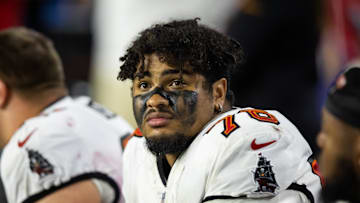 Dec 25, 2022; Glendale, Arizona, USA; Tampa Bay Buccaneers offensive tackle Tristan Wirfs (78) against the Arizona Cardinals at State Farm Stadium. Mandatory Credit: Mark J. Rebilas-Imagn Images