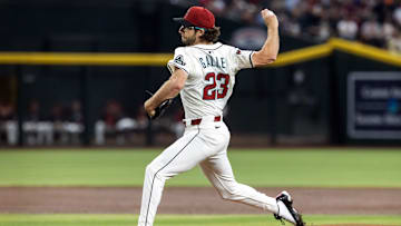 Apr 7, 2025; Phoenix, Arizona, USA; Arizona Diamondbacks pitcher Zac Gallen throws against the Baltimore Orioles in the second inning at Chase Field. Mandatory Credit: Mark J. Rebilas-Imagn Images