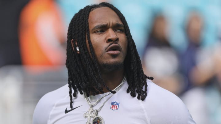 Dec 24, 2023; Miami Gardens, Florida, USA; Dallas Cowboys running back Rico Dowdle (23) looks on prior to the game against the Miami Dolphins at Hard Rock Stadium. 