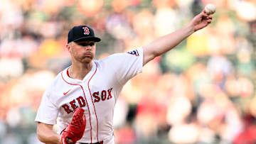 Apr 23, 2025; Boston, Massachusetts, USA; Boston Red Sox pitcher Sean Newcomb (19) pitches against the Seattle Mariners during the first inning at Fenway Park.