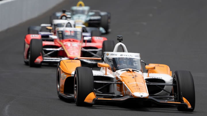 Arrow McLaren driver Christian Lundgaard heads into turn one Monday, May 19, 2025 during practice for the 109th running of the Indianapolis 500 at Indianapolis Motor Speedway. Arrow McLaren driver Christian Lundgaard heads into turn one Monday, May 19, 2025 during practice for the 109th running of the Indianapolis 500 at Indianapolis Motor Speedway.