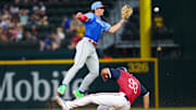 Jul 13, 2024; Arlington, TX, USA;  American League Future  outfielder Spencer Jones (93) steals second base ahead of the tag by National League Future  infielder Aidan Miller (10) during the fourth inning during the Major league All-Star Futures game at Globe Life Field.
