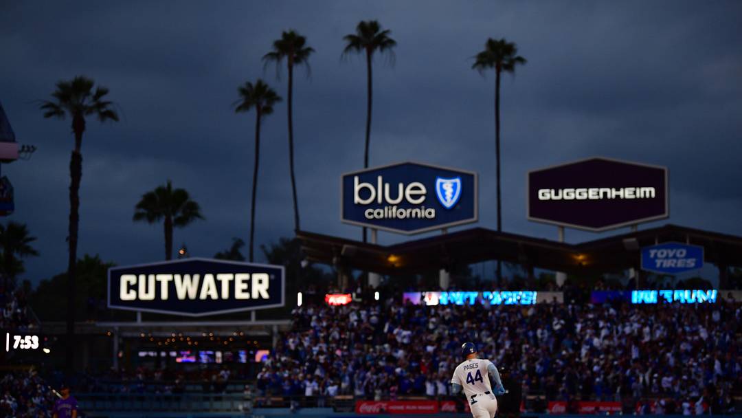 May 26, 2026; Los Angeles, California, USA;  Los Angeles Dodgers center fielder Andy Pages (44) rounds the bases after hitting a solo home run during the third inning against the Colorado Rockies at Dodger Stadium. Mandatory Credit: Gary A. Vasquez-Imagn Images