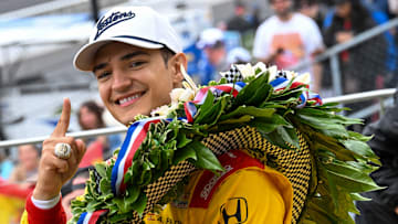 Chip Ganassi Racing driver Alex Palou experiences a moment of joy after winning the 109th running of the Indianapolis 500 on Sunday afternoon.