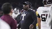 Dec 27, 2023; Houston, TX, USA; Texas A&M Aggies interim head coach Elijah Robinson on the sideline during the fourth quarter against the Oklahoma State Cowboys at NRG Stadium. Mandatory Credit: Troy Taormina-Imagn Images