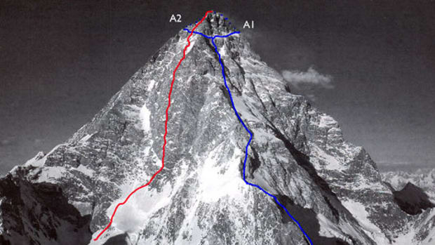 A map of climbing routes on K2