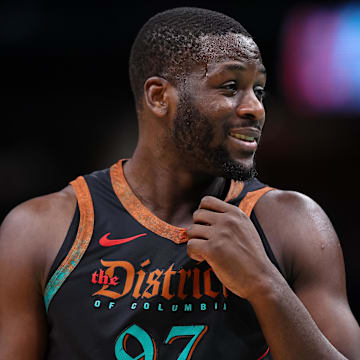 Mar 17, 2024; Washington, District of Columbia, USA; Washington Wizards forward Eugene Omoruyi (97) looks on against the Boston Celtics during the second half of the game at Capital One Arena.