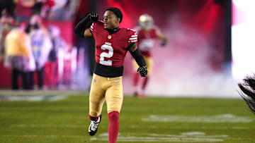 Dec 12, 2024; Santa Clara, California, USA; San Francisco 49ers cornerback Deommodore Lenoir (2) is introduced before the start of the game against the Los Angeles Rams at Levi's Stadium. Mandatory Credit: Cary Edmondson-Imagn Images