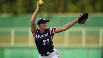 Georgina Corrick, AUSL All-Star Cup pitcher and Series 1 team captain for Purple, plays for Great Britain during a Preliminary Round match against Venezuela at Akitsu Stadium on day eight of the WBSC Women's Softball World Championship on Aug. 9, 2018 in Chiba, Japan.