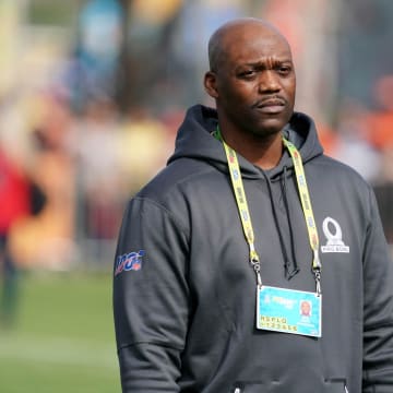 Jan 23, 2020; Kissimmee, Florida, USA;  Baltimore Ravens secondary coach Chris Hewitt during AFC practice at ESPN Wide World of Sports. Mandatory Credit: Kirby Lee-USA TODAY Sports