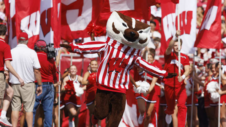 Sep 2, 2023; Madison, Wisconsin, USA;  Wisconsin Badgers mascot Bucky Badger performs prior to the game against the Buffalo Bulls at Camp Randall Stadium. Mandatory Credit: Jeff Hanisch-USA TODAY Sports