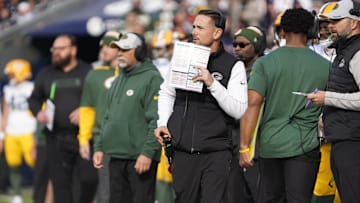 Nov 17, 2024; Chicago, Illinois, USA; Green Bay Packers head coach Matt LaFleur on the sidelines against the Chicago Bears during the first half at Soldier Field.