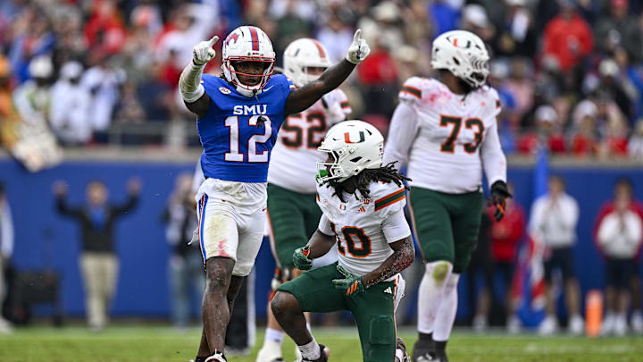 SMU pulled off an overtime upset of Miami that hampers the Hurricanes’ playoff hopes. SMU pulled off an overtime upset of Miami that hampers the Hurricanes’ playoff hopes.