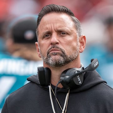 September 28, 2025; Santa Clara, California, USA; Jacksonville Jaguars defensive coordinator Anthony Campanile before the game against the San Francisco 49ers at Levi's Stadium. Mandatory Credit: Kyle Terada-Imagn Images