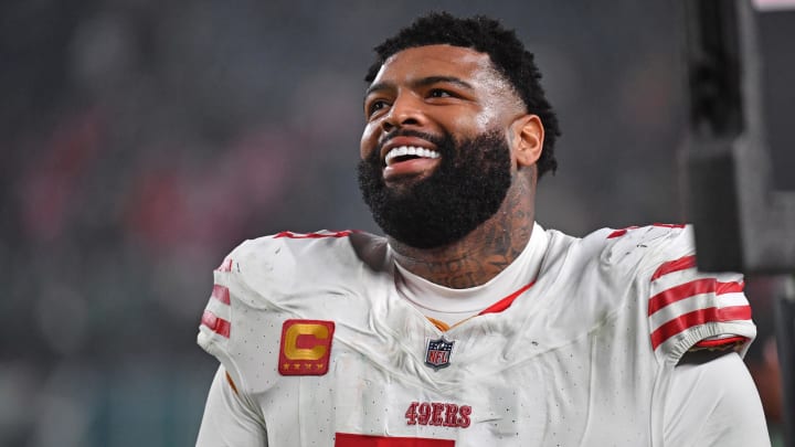 Dec 3, 2023; Philadelphia, Pennsylvania, USA; San Francisco 49ers offensive tackle Trent Williams (71) against the Philadelphia Eagles at Lincoln Financial Field. Mandatory Credit: Eric Hartline-USA TODAY Sports