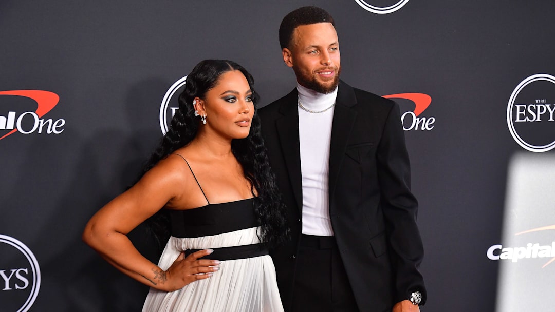 Jul 20, 2022; Los Angeles, CA, USA; Golden State Warriors player Stephen Curry and wife Ayesha Curry arrive at the Red Carpet for the 2022 ESPY at Dolby Theater.