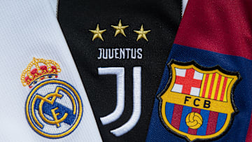 I loghi di Juventus, Real Madrid e Barcellona