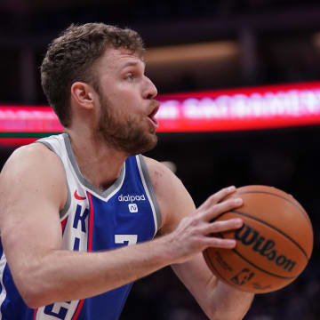 Apr 14, 2024; Sacramento, California, USA; Sacramento Kings forward Sasha Vezenkov (7) looks to shoot the ball against the Portland Trail Blazers in the fourth quarter at the Golden 1 Center. Mandatory Credit: Cary Edmondson-USA TODAY Sports