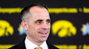 Iowa head men's basketball coach Ben McCollum is pictured at his introductory press conference Tuesday, March 25, 2025 at Carver-Hawkeye Arena in Iowa City, Iowa.