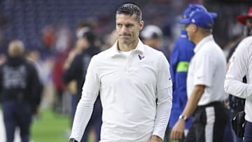 Dec 24, 2023; Houston, Texas, USA; Houston Texans general manager Nick Caserio walks on the field before the game against the Cleveland Browns at NRG Stadium. Mandatory Credit: Troy Taormina-Imagn Images