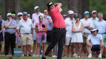 Jun 13, 2024; Pinehurst, North Carolina, USA; Neal Shipley plays his shot from the sixteenth tee during the first round of the U.S. Open golf tournament. Mandatory Credit: Jim Dedmon-USA TODAY Sports
