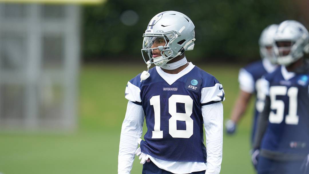 May 1, 2026; Frisco, TX, USA; Dallas Cowboys cornerback Caleb Downs (18) on the field during practice at the Ford Center at the Star Training Facility in Frisco, Texas. Mandatory Credit: Chris Jones-Imagn Images May 1, 2026; Frisco, TX, USA; Dallas Cowboys cornerback Caleb Downs (18) on the field during practice at the Ford Center at the Star Training Facility in Frisco, Texas. Mandatory Credit: Chris Jones-Imagn Images