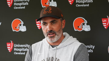 Browns head coach Kevin Stefanski meets with the media at Browns Training Camp