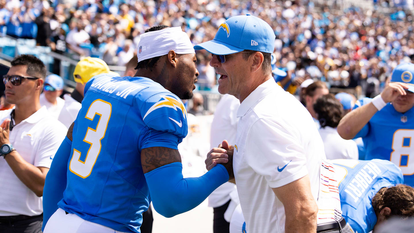 Chargers’ HC Jim Harbaugh rebukes NFL for Derwin James’ suspension