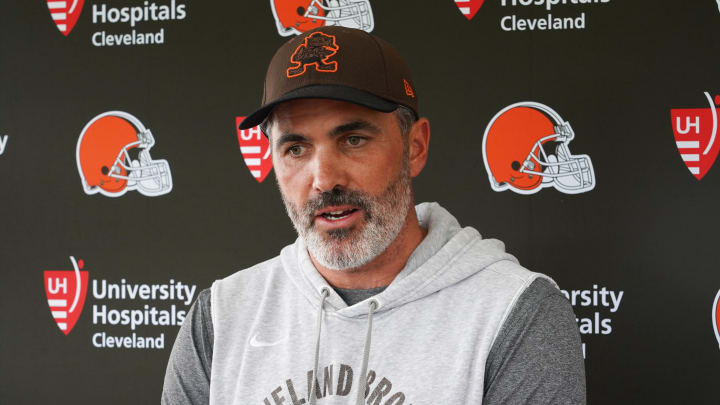 Browns head coach Kevin Stefanski meets with the media at Browns Training Camp