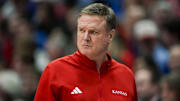 Kansas Jayhawks head coach Self reacts during the second half against the Iowa State Cyclones at Allen Fieldhouse. 