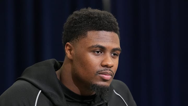 New Indianapolis Colts linebacker CJ Allen speaks during the NFL Scouting Combine