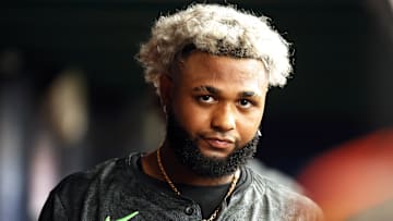 Aug 17, 2024; St. Petersburg, Florida, USA;  Tampa Bay Rays third baseman Junior Caminero (13) looks on against the Arizona Diamondbacks during the third inning at Tropicana Field. Mandatory Credit: Kim Klement Neitzel-Imagn Images