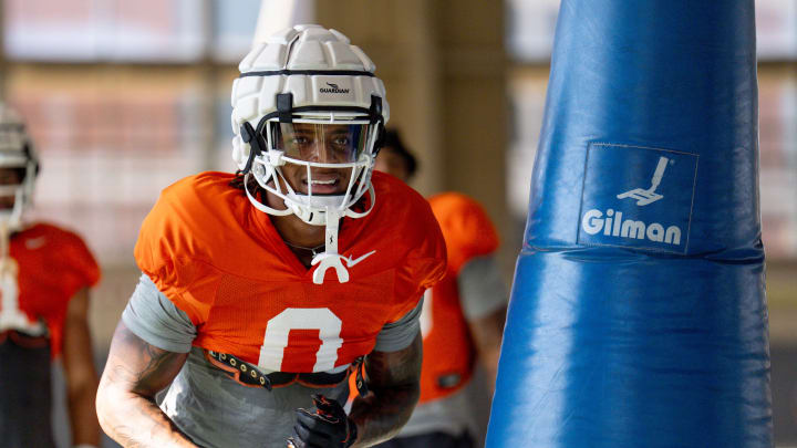 Ollie Gordon II (0) runs drills during an Oklahoma State football practice in Stillwater, Okla., on Saturday, Aug. 3, 2024.