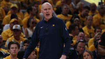 May 25, 2024; Indianapolis, Indiana, USA; Indiana Pacers head coach Rick Carlisle reacts during the third quarter of game three of the eastern conference finals against the Boston Celtics in the 2024 NBA playoffs at Gainbridge Fieldhouse. Mandatory Credit: Trevor Ruszkowski-USA TODAY Sports