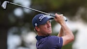 Justin Thomas of the United States plays his shot from the ninth tee during the second round of the TOUR Championship at East Lake Golf Club on August 30, 2024 in Atlanta, Georgia. 