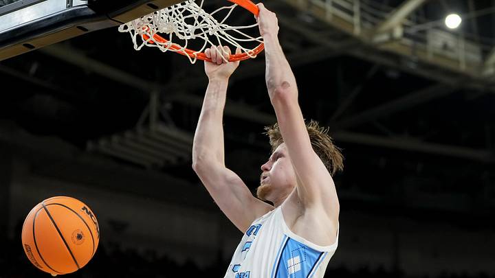Mar 19, 2026; Greenville, SC, USA; North Carolina Tar Heels center Henri Veesaar (13) dunks the ball against the VCU Rams in the second half of a first round game of the men's 2026 NCAA Tournament at Bon Secours Wellness Arena. Mandatory Credit: Bob Donnan-Imagn Images